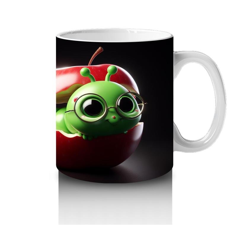 Çocuklara Sütü Sevdiren Elma İçindeki Neşeli Solucan Kupa Bardak - 4