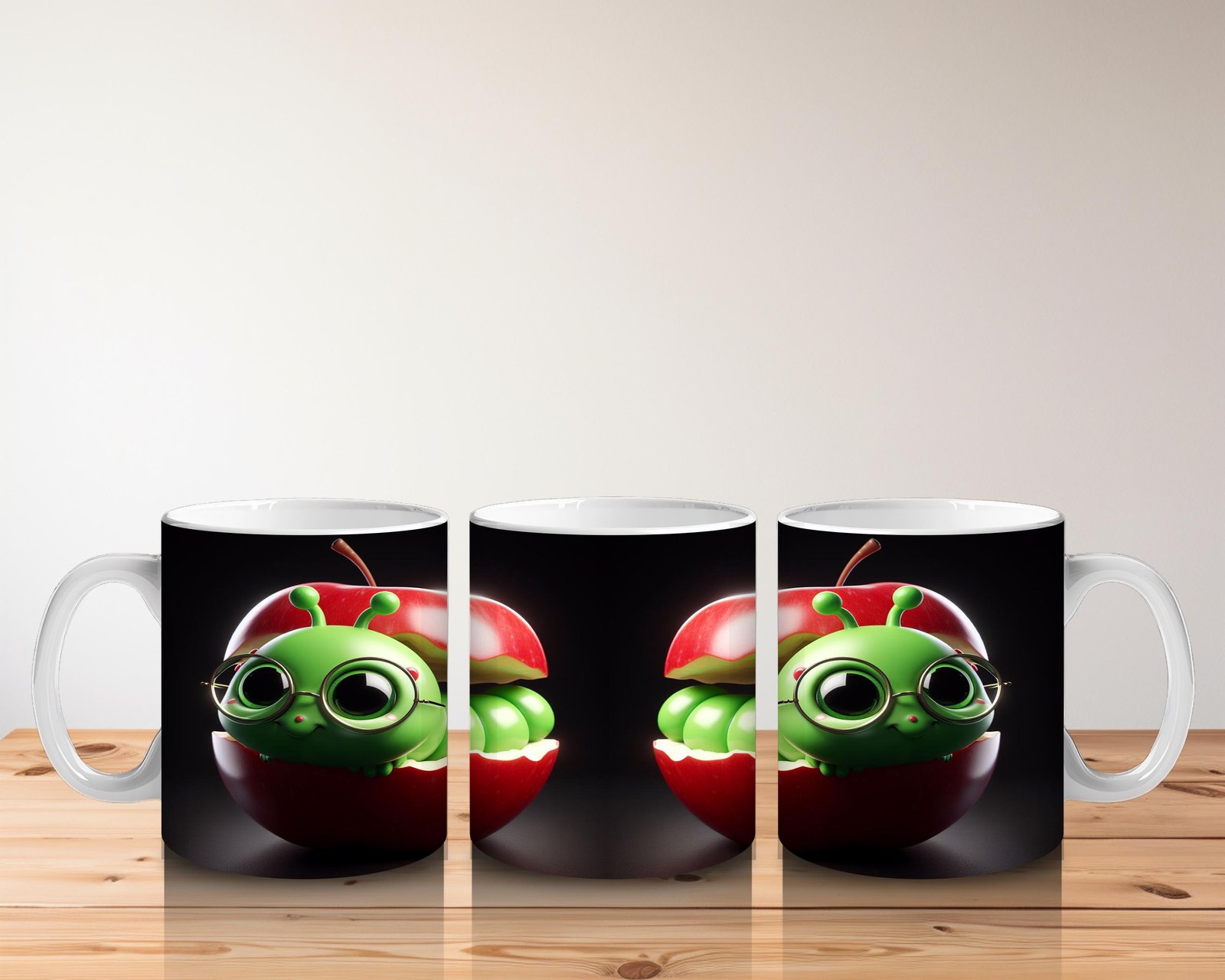 Çocuklara Sütü Sevdiren Elma İçindeki Neşeli Solucan Kupa Bardak - 5