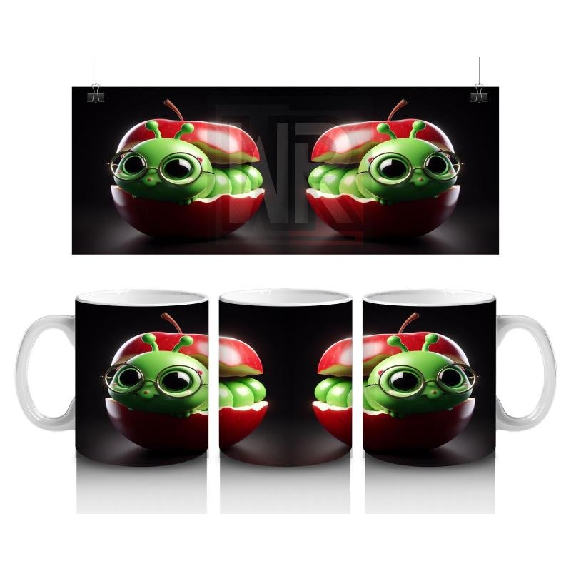 Çocuklara Sütü Sevdiren Elma İçindeki Neşeli Solucan Kupa Bardak