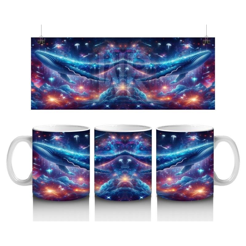 Çocuklara Sütü Sevdiren Galakside Yüzen Dev Mavi Balina Desenli Kupa Bardak