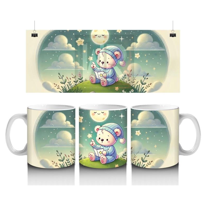 Çocuklara Sütü Sevdiren Gece Masalı Okuyan Sevimli Ayıcık Desenli Kupa Bardak