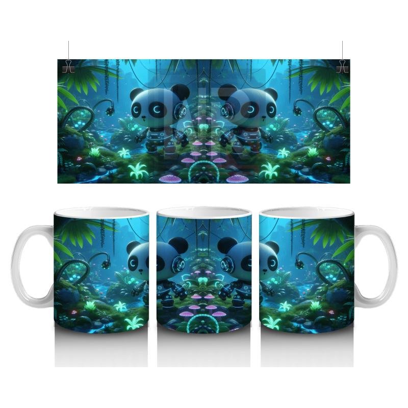 Çocuklara Sütü Sevdiren Gece Ormanında Işıklarla Parlayan Robotik Panda Desenli Kupa Bardak