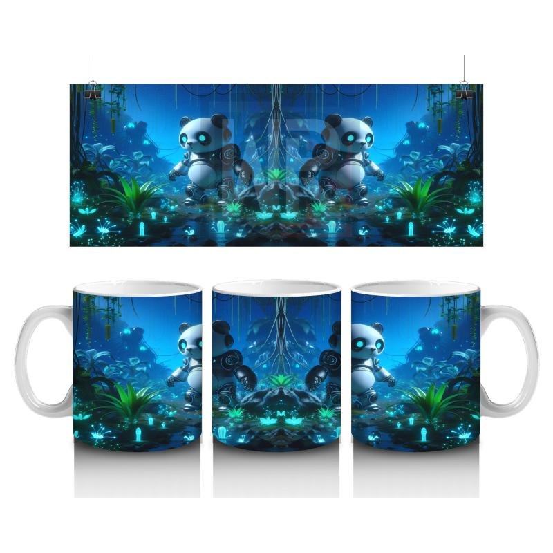 Çocuklara Sütü Sevdiren Gece Ormanında Robot Panda Kupa Bardak