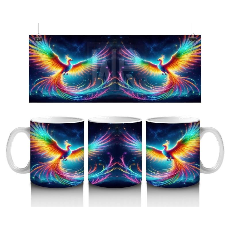 Çocuklara Sütü Sevdiren Gökkuşağı Kanatlı Anka Kuşu Desenli Kupa Bardak