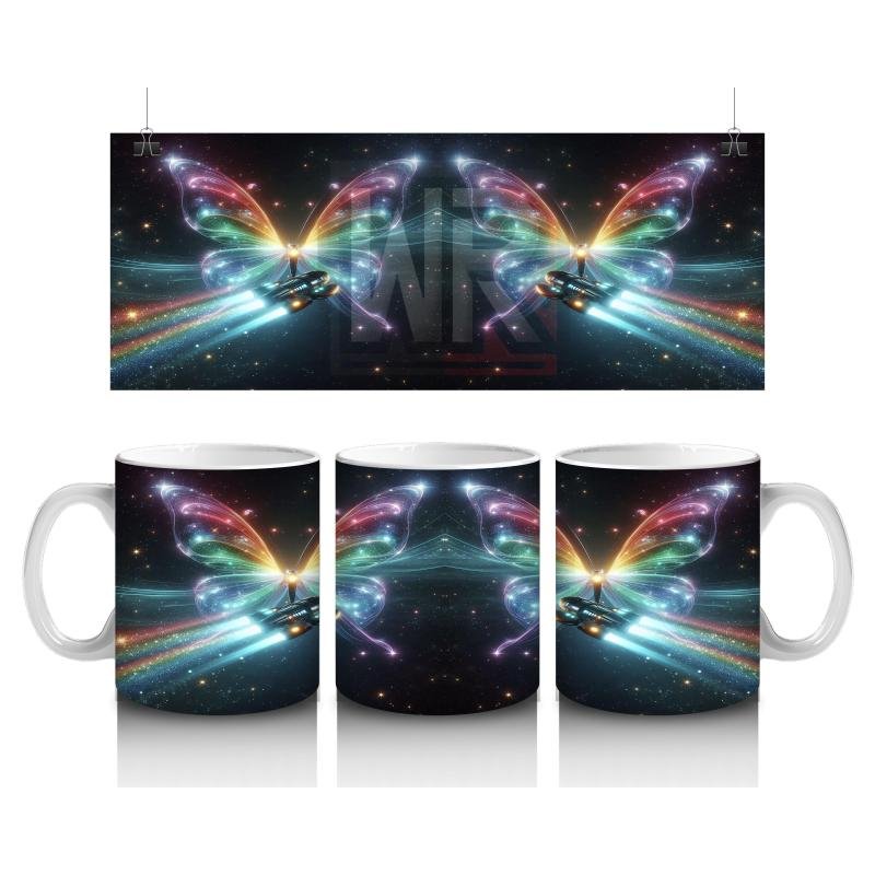 Çocuklara Sütü Sevdiren Gökkuşağı Kanatlı Uzay Kelebeği Desenli Kupa Bardak