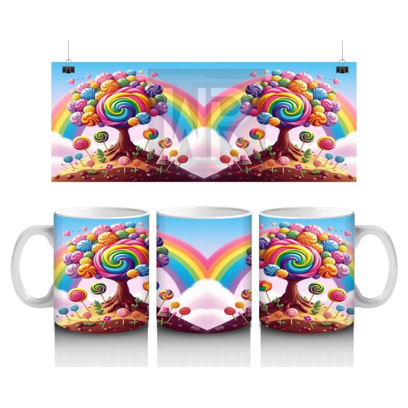 Çocuklara Sütü Sevdiren Gökkuşağı ve Şeker Ağacı Diyarı Desenli Kupa Bardak