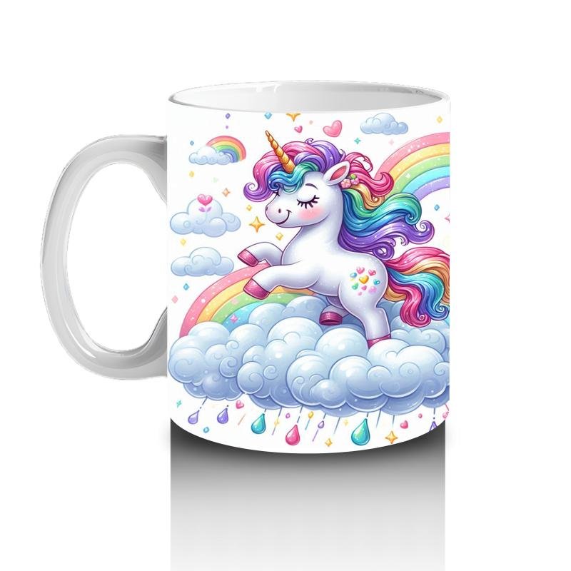 Çocuklara Sütü Sevdiren Gökkuşağında Koşan Sevimli Unicorn Desenli Kupa Bardak - 2