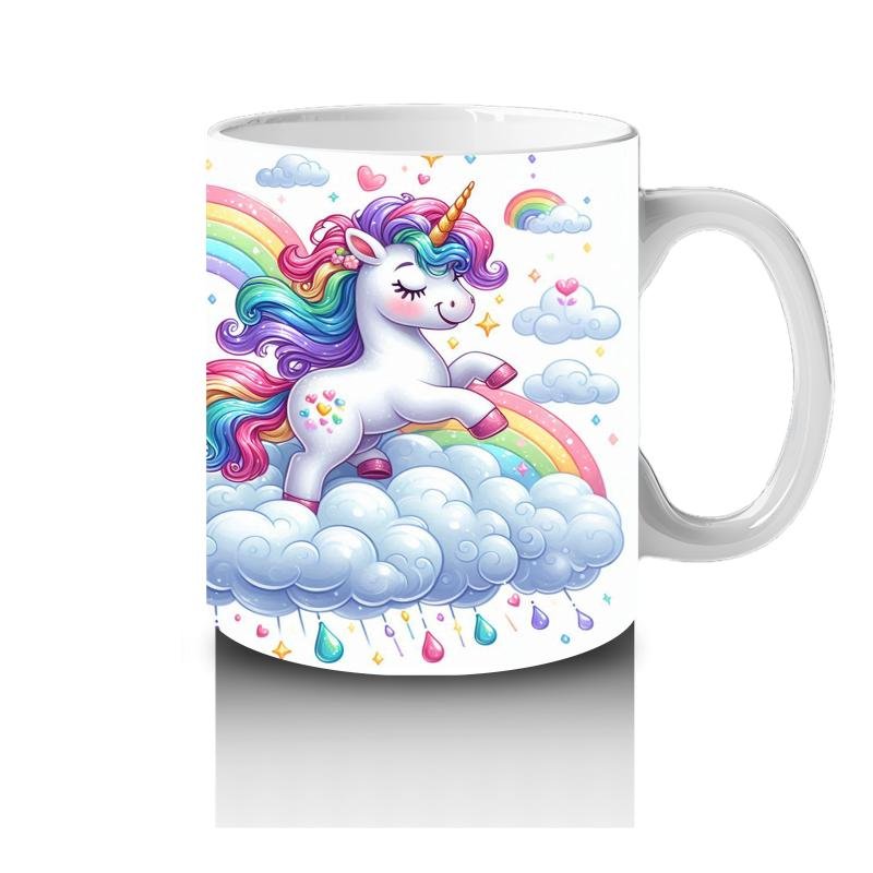 Çocuklara Sütü Sevdiren Gökkuşağında Koşan Sevimli Unicorn Desenli Kupa Bardak - 4
