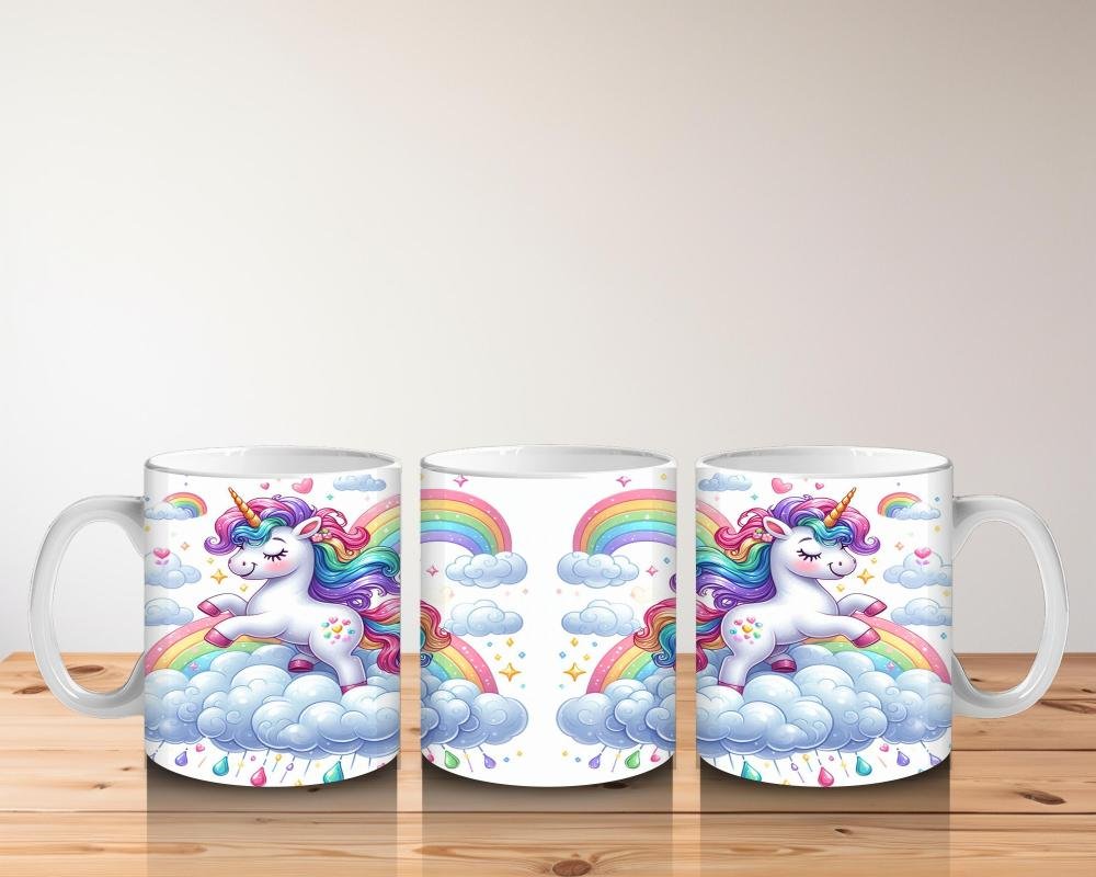 Çocuklara Sütü Sevdiren Gökkuşağında Koşan Sevimli Unicorn Desenli Kupa Bardak - 5