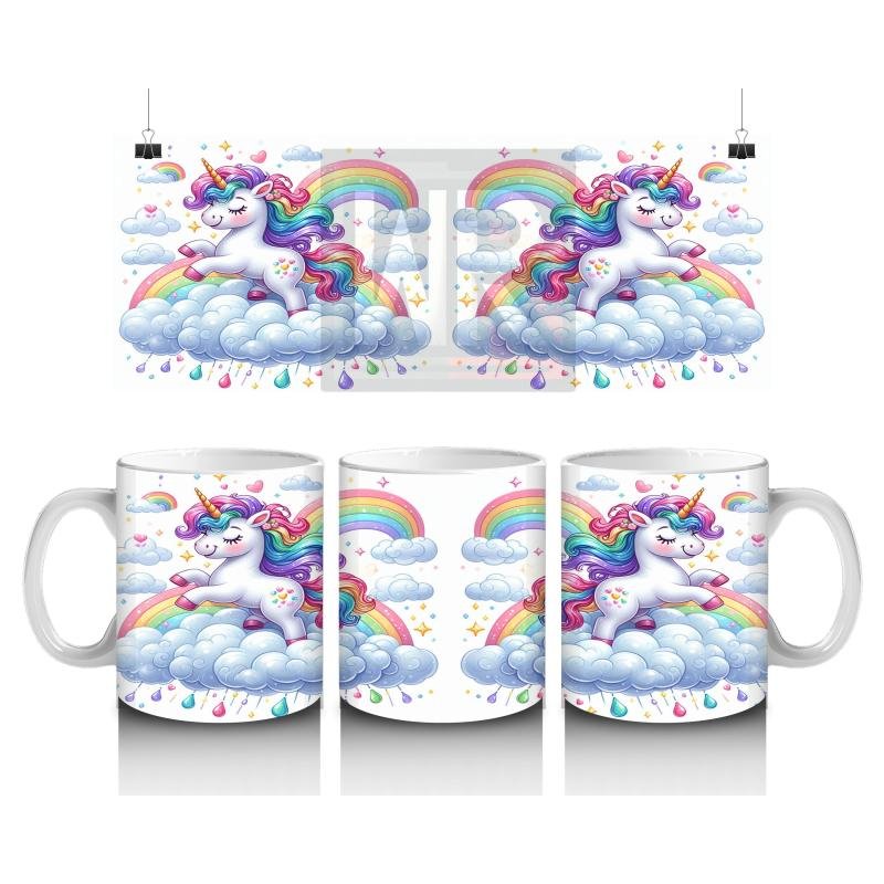 Çocuklara Sütü Sevdiren Gökkuşağında Koşan Sevimli Unicorn Desenli Kupa Bardak