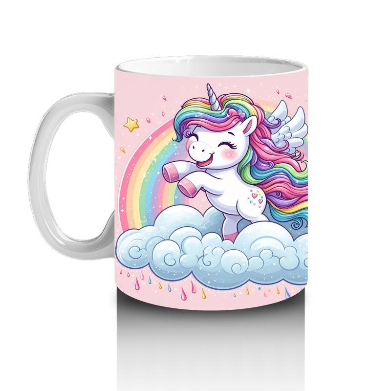Çocuklara Sütü Sevdiren Gökkuşağında Uçan Mutlu Unicorn Desenli Kupa Bardak - 2