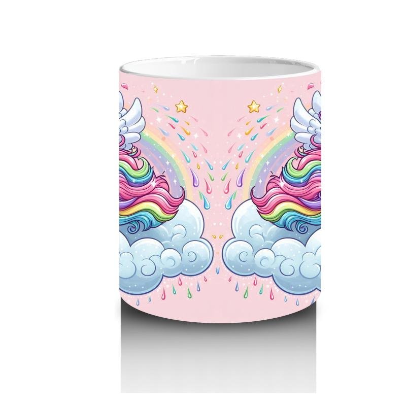 Çocuklara Sütü Sevdiren Gökkuşağında Uçan Mutlu Unicorn Desenli Kupa Bardak - 3