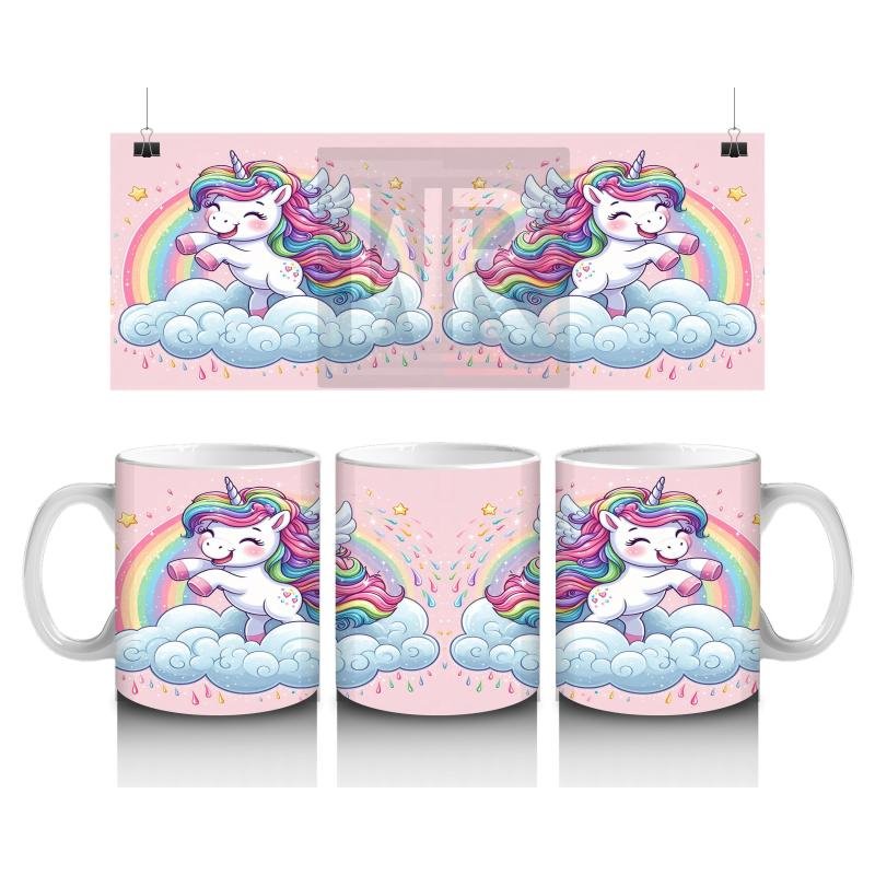 Çocuklara Sütü Sevdiren Gökkuşağında Uçan Mutlu Unicorn Desenli Kupa Bardak