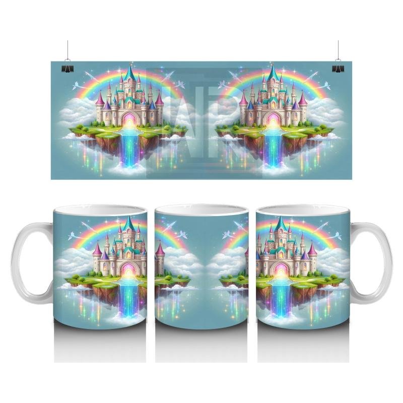 Çocuklara Sütü Sevdiren Gökkuşağıyla Aydınlanan Masal Şatosu Desenli Kupa Bardak