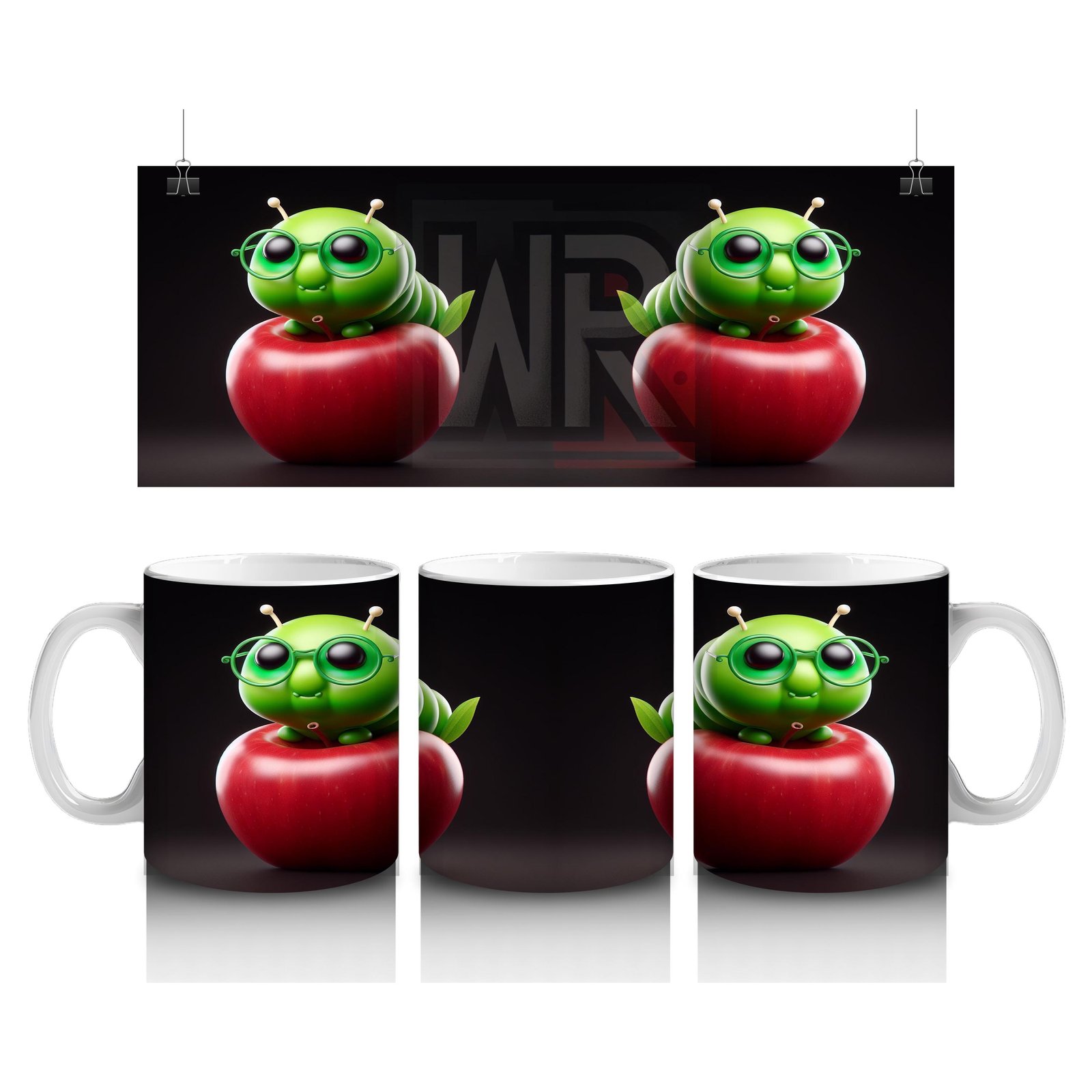 Çocuklara Sütü Sevdiren Gözlüklü Elma Kurdu Desenli Kupa Bardak