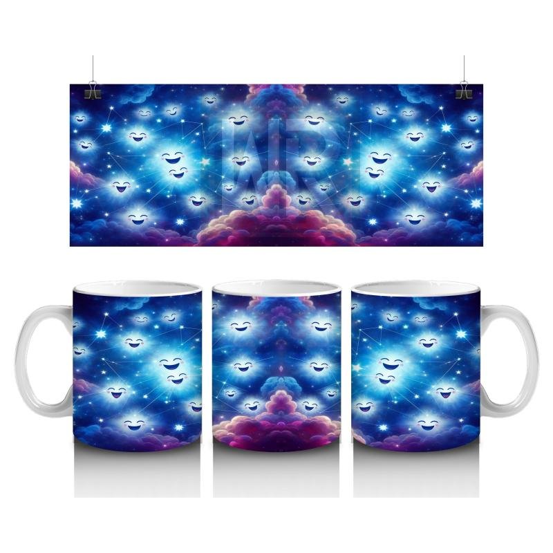 Çocuklara Sütü Sevdiren Gülümseyen Yıldızlar ve Galaksi Desenli Kupa Bardak