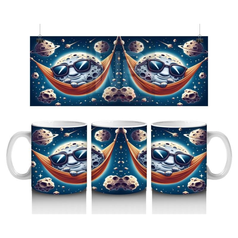 Çocuklara Sütü Sevdiren Hamağında Keyif Yapan Ay Desenli Kupa Bardak