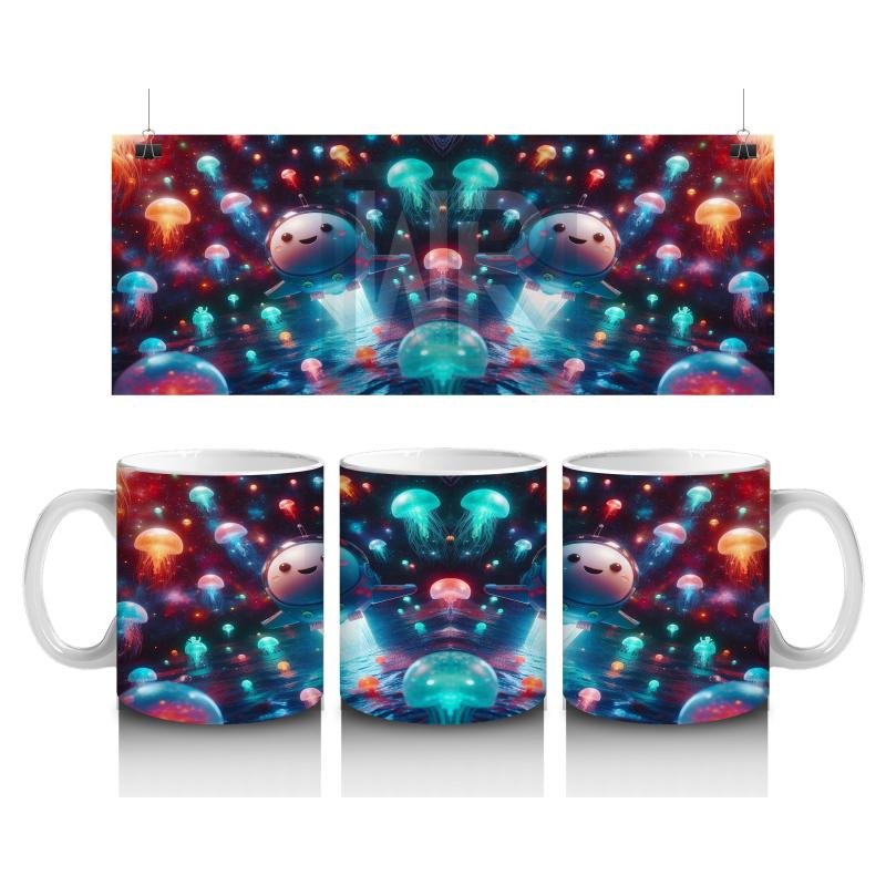 Çocuklara Sütü Sevdiren Işık Saçan Denizaltı Roketleri ve Denizanası Dünyası Desenli Kupa Bardak