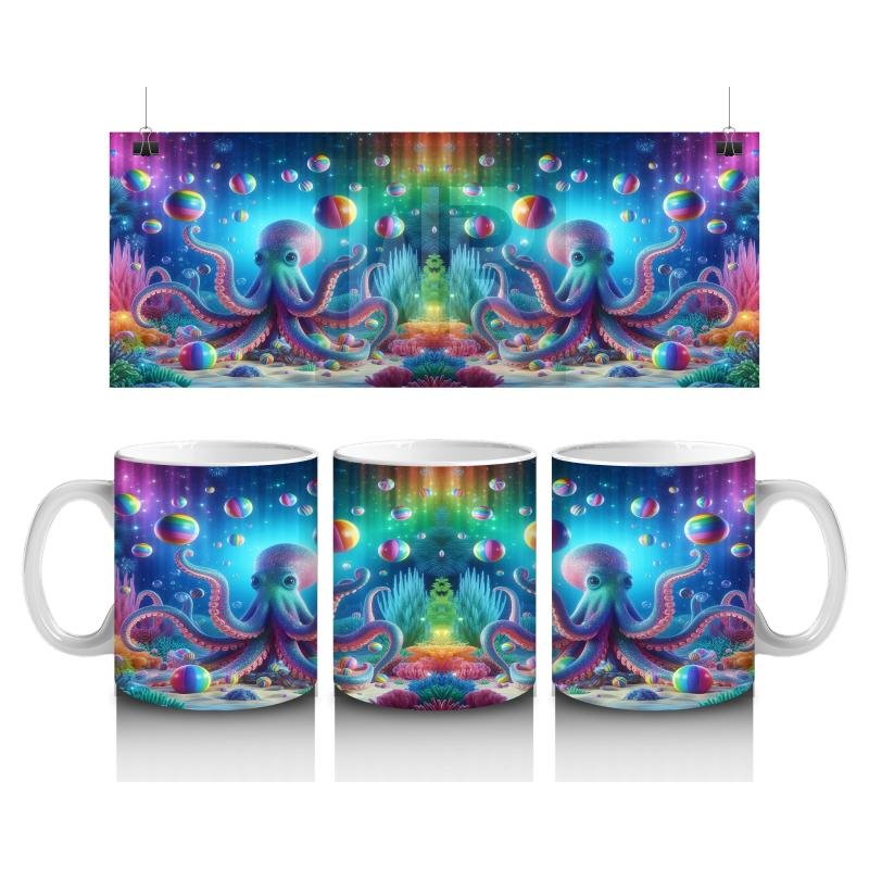 Çocuklara Sütü Sevdiren Işıltılı Ahtapot Karnavalı Kupa Bardak