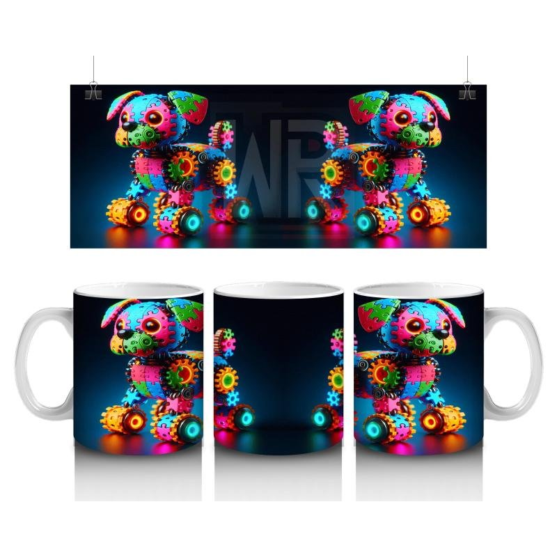 Çocuklara Sütü Sevdiren Işıltılı Dişli Robot Köpek Kupa Bardak