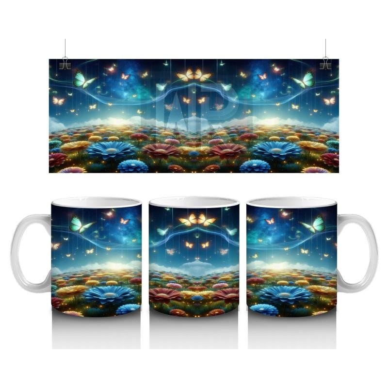 Çocuklara Sütü Sevdiren Işıltılı Kelebekler ve Masal Bahçesi Desenli Kupa Bardak