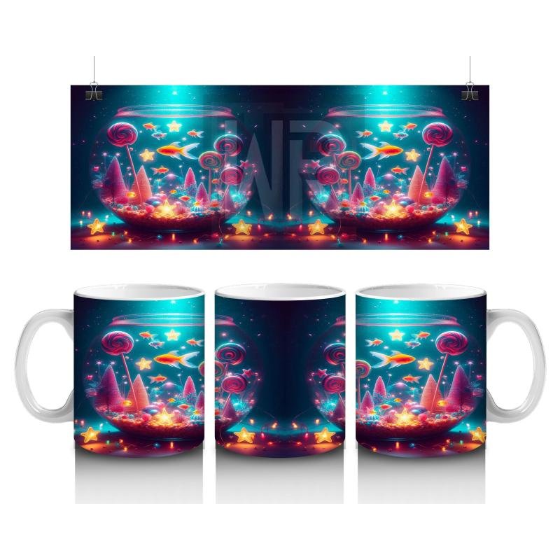 Çocuklara Sütü Sevdiren Işıltılı Masal Akvaryumu Desenli Kupa Bardak