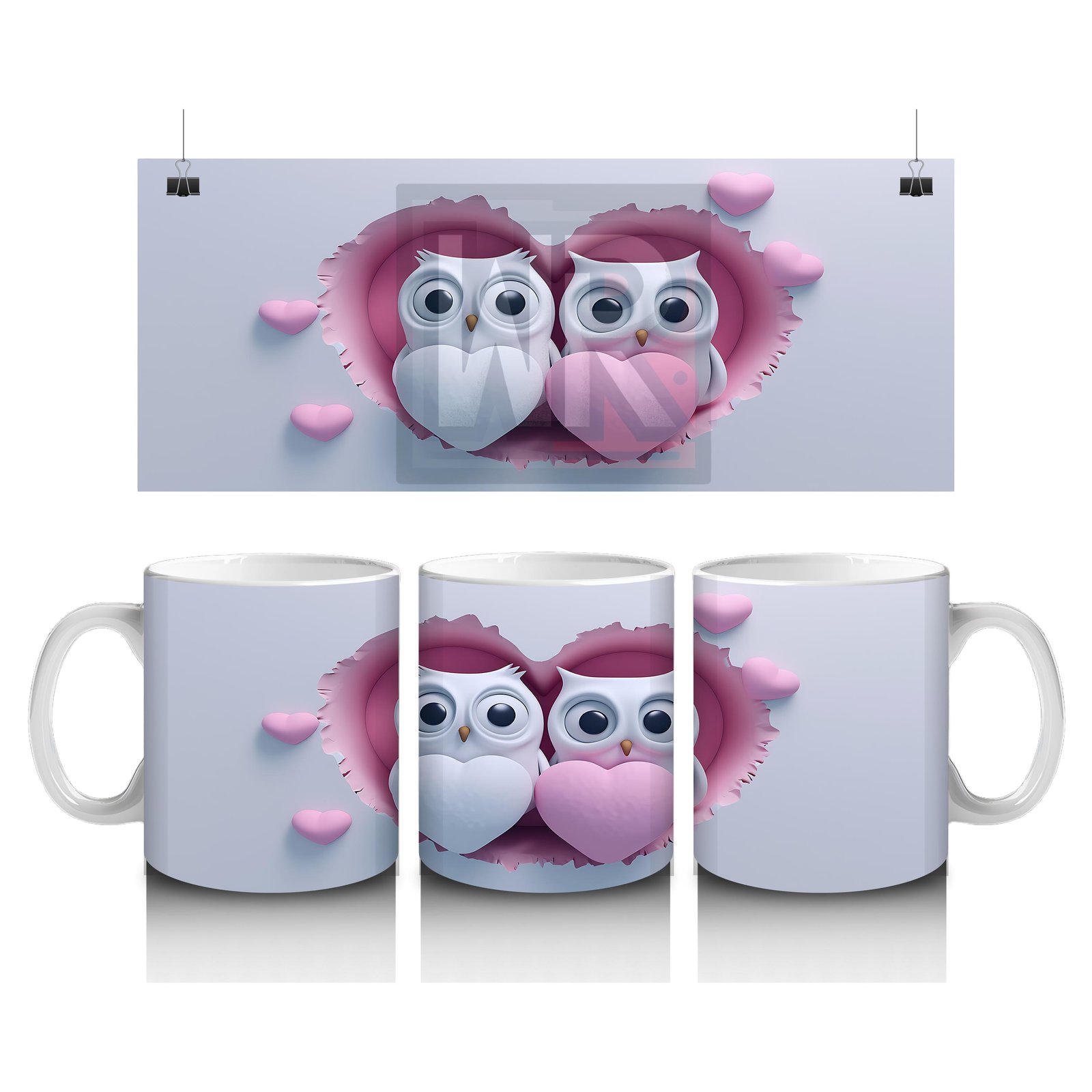 Çocuklara Sütü Sevdiren Kalp Çatlağından Bakan Neşeli Baykuş Çifti Kupa Bardak