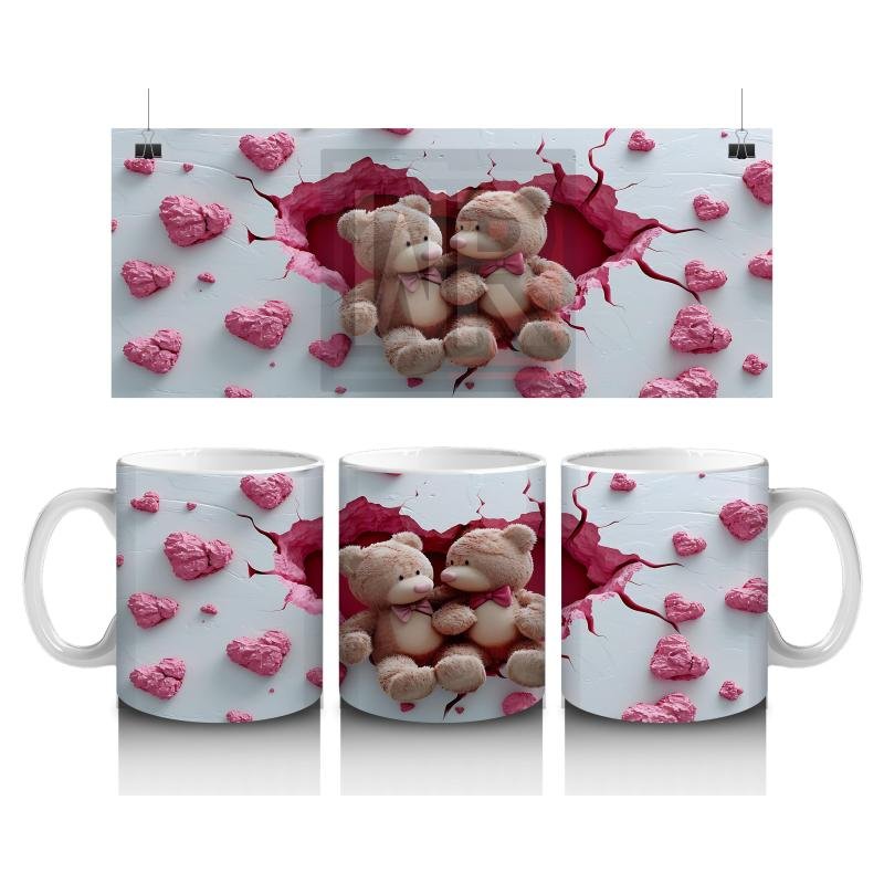 Çocuklara Sütü Sevdiren Kalp Çatlağından Bakan Peluş Ayıcıklar Kupa Bardak