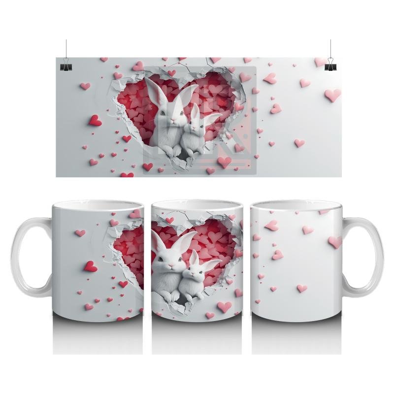 Çocuklara Sütü Sevdiren Kalp Çatlağından Bakan Sevimli Tavşan Kupa Bardak