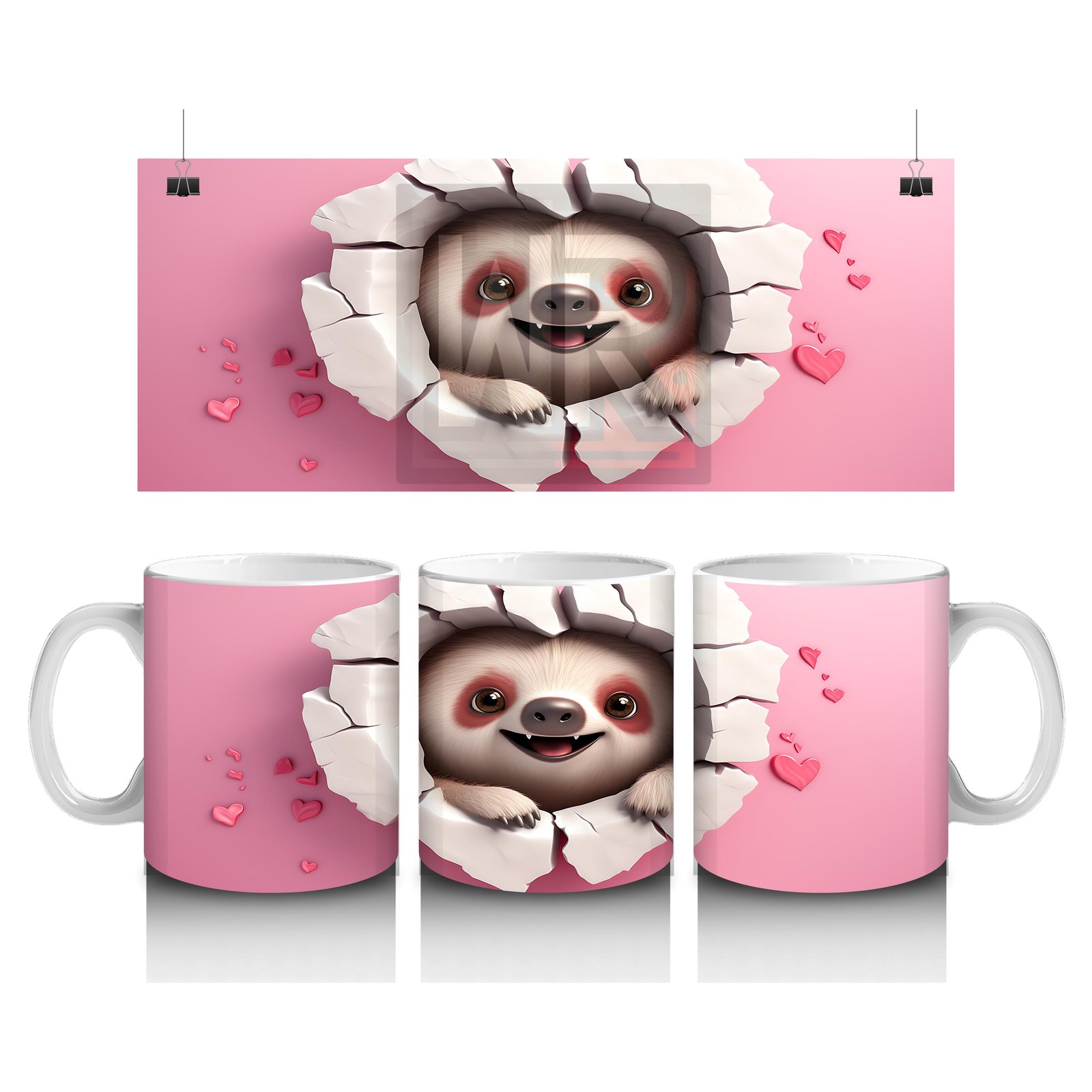 Çocuklara Sütü Sevdiren Kalp Çatlağından Bakan Sevimli Tembel Hayvan Kupa Bardak