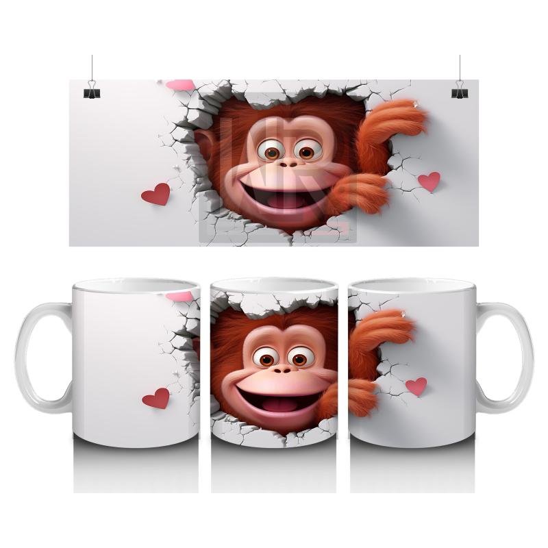 Çocuklara Sütü Sevdiren Kalp Çatlağından Bakan Şirin Maymun Kupa Bardak