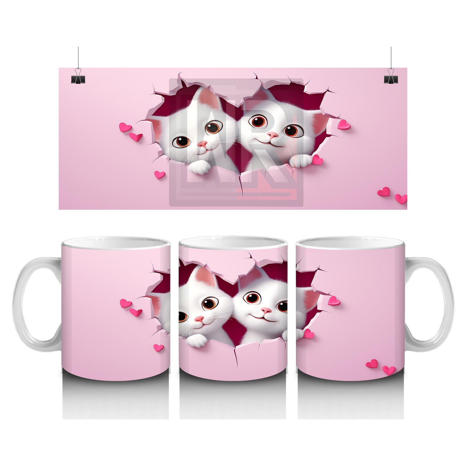 Çocuklara Sütü Sevdiren Kalp Çerçevesinden Bakan İki Sevimli Kedi Kupa Bardak