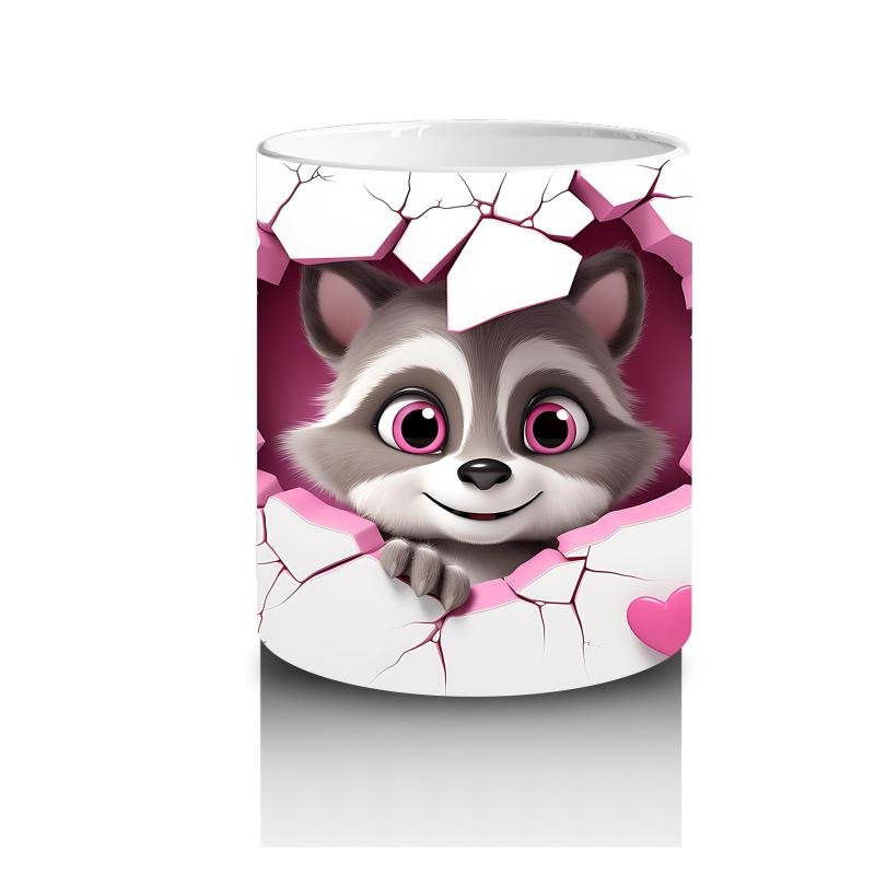 Çocuklara Sütü Sevdiren Kalp Çerçevesinden Bakan Meraklı Rakun Kupa Bardak - 3