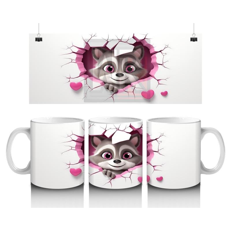 Çocuklara Sütü Sevdiren Kalp Çerçevesinden Bakan Meraklı Rakun Kupa Bardak