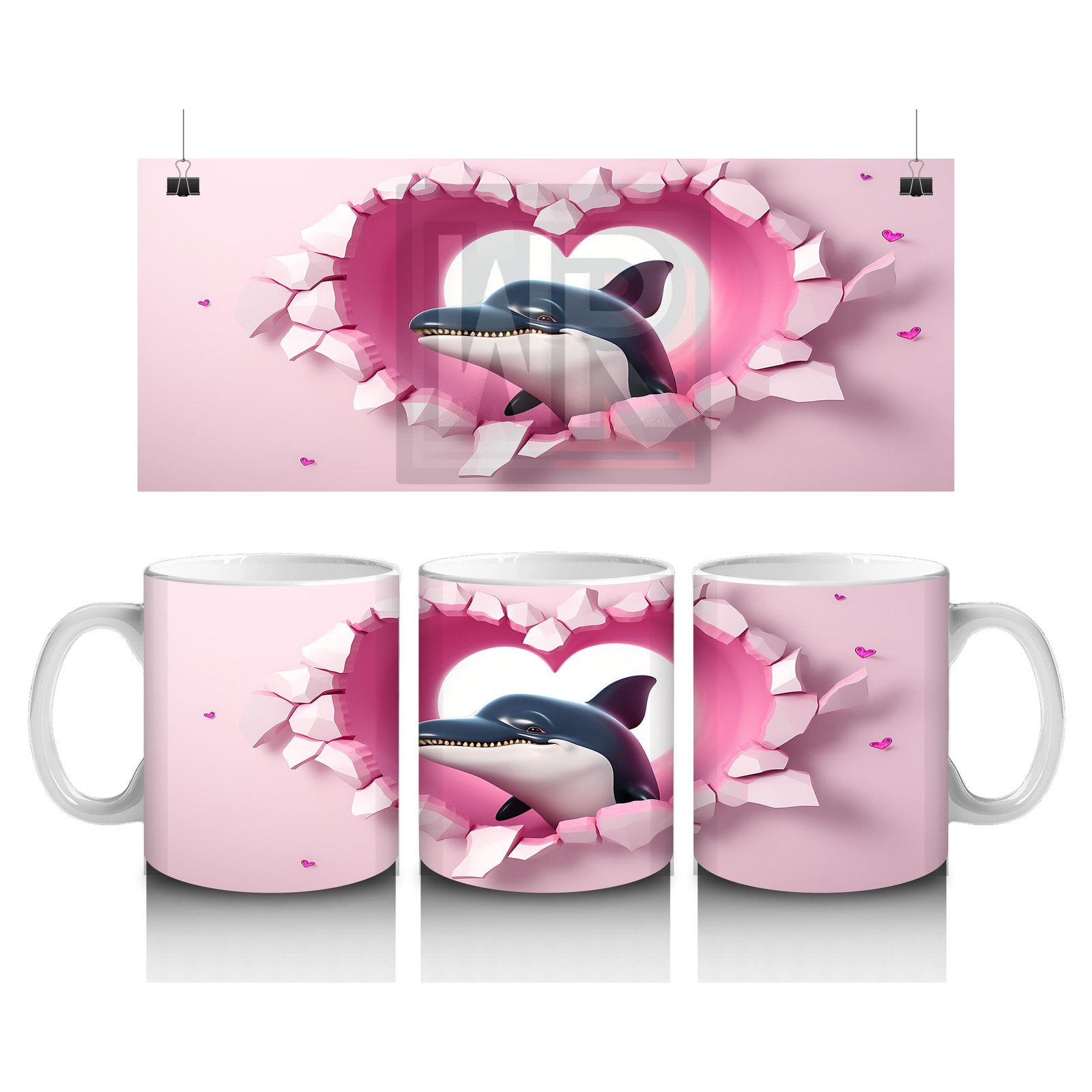 Çocuklara Sütü Sevdiren Kalp Çerçevesinden Bakan Neşeli Yunus Kupa Bardak