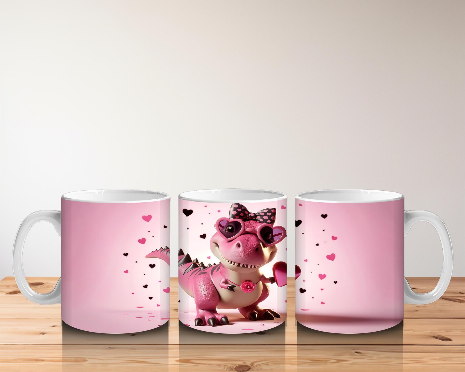 Çocuklara Sütü Sevdiren Kalp Çerçevesinden Bakan Pembe Dinozor Kupa Bardak - 5