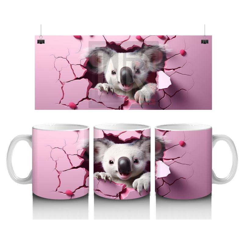 Çocuklara Sütü Sevdiren Kalp Duvarından Bakan Meraklı Koala Kupa Bardak