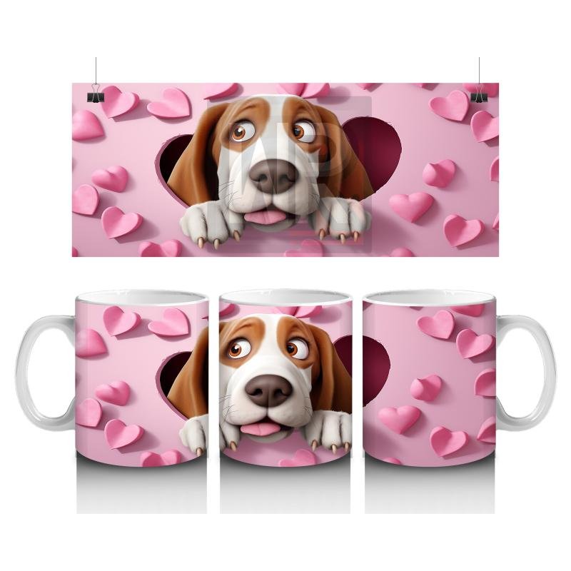 Çocuklara Sütü Sevdiren Kalp Duvarından Bakan Meraklı Köpek Kupa Bardak