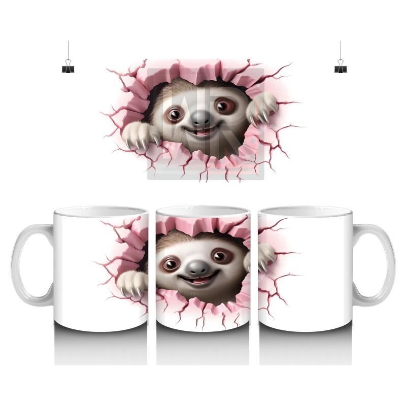 Çocuklara Sütü Sevdiren Kalp Duvarından Bakan Sevimli Tembel Hayvan Kupa Bardak