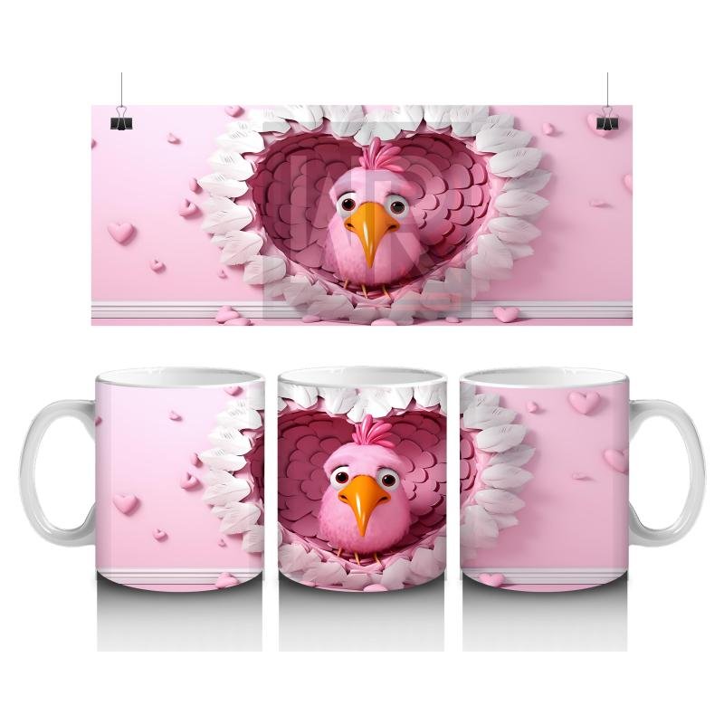 Çocuklara Sütü Sevdiren Kalp İçindeki Neşeli Kuş Kupa Bardak