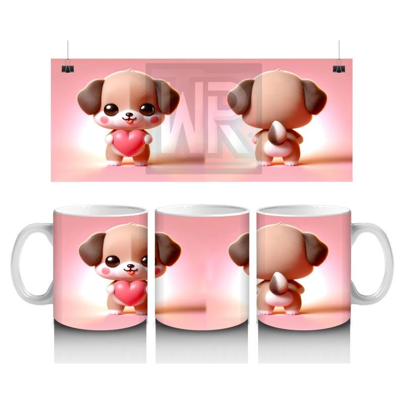 Çocuklara Sütü Sevdiren Kalp Tutan Yavru Köpek Kupa Bardak