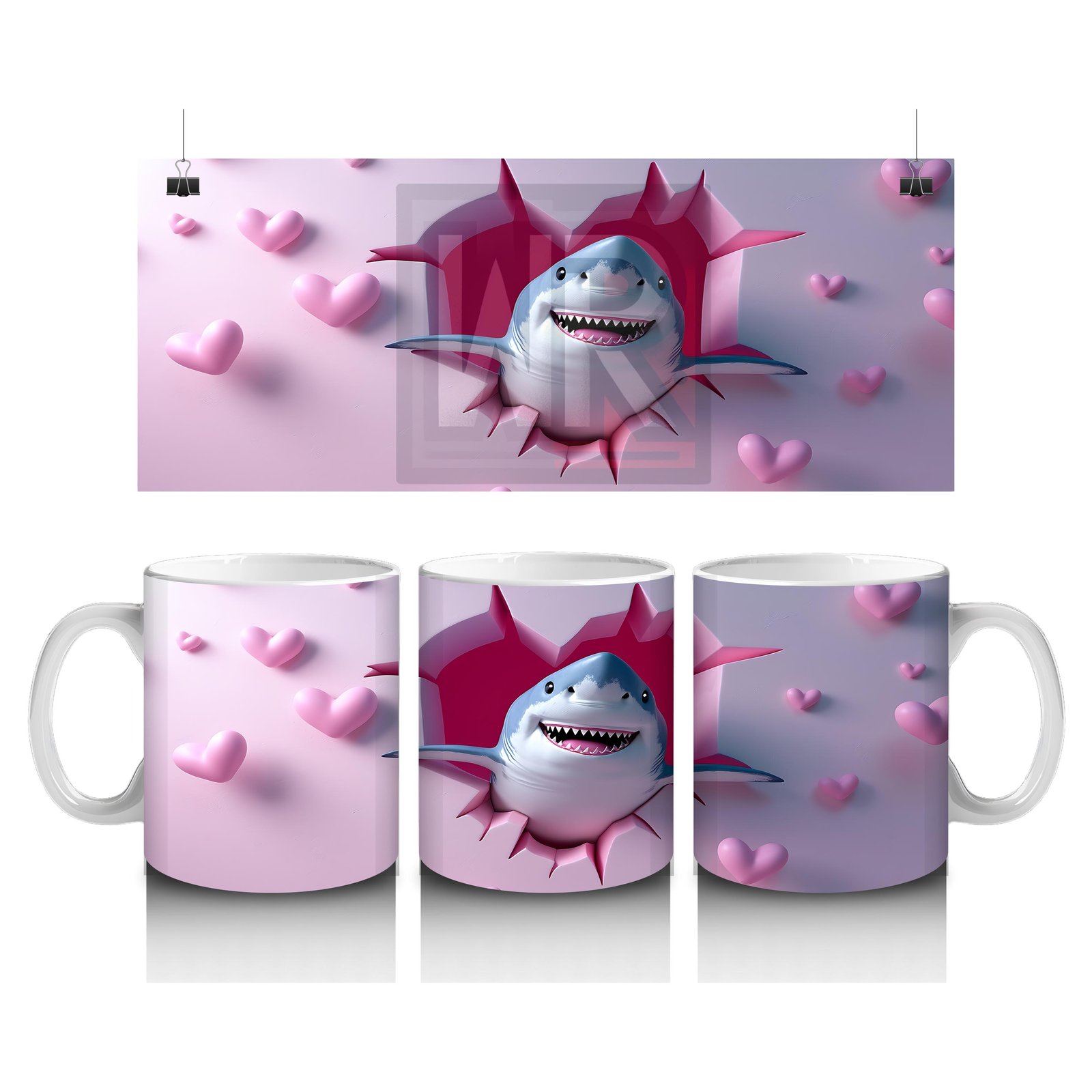 Çocuklara Sütü Sevdiren Kalp Yağmurlu Köpekbalığı Kupa Bardak