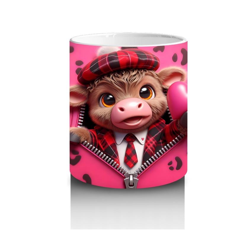 Çocuklara Sütü Sevdiren Kalpli Ceketli Buzağı Desenli Kupa Bardak - 3