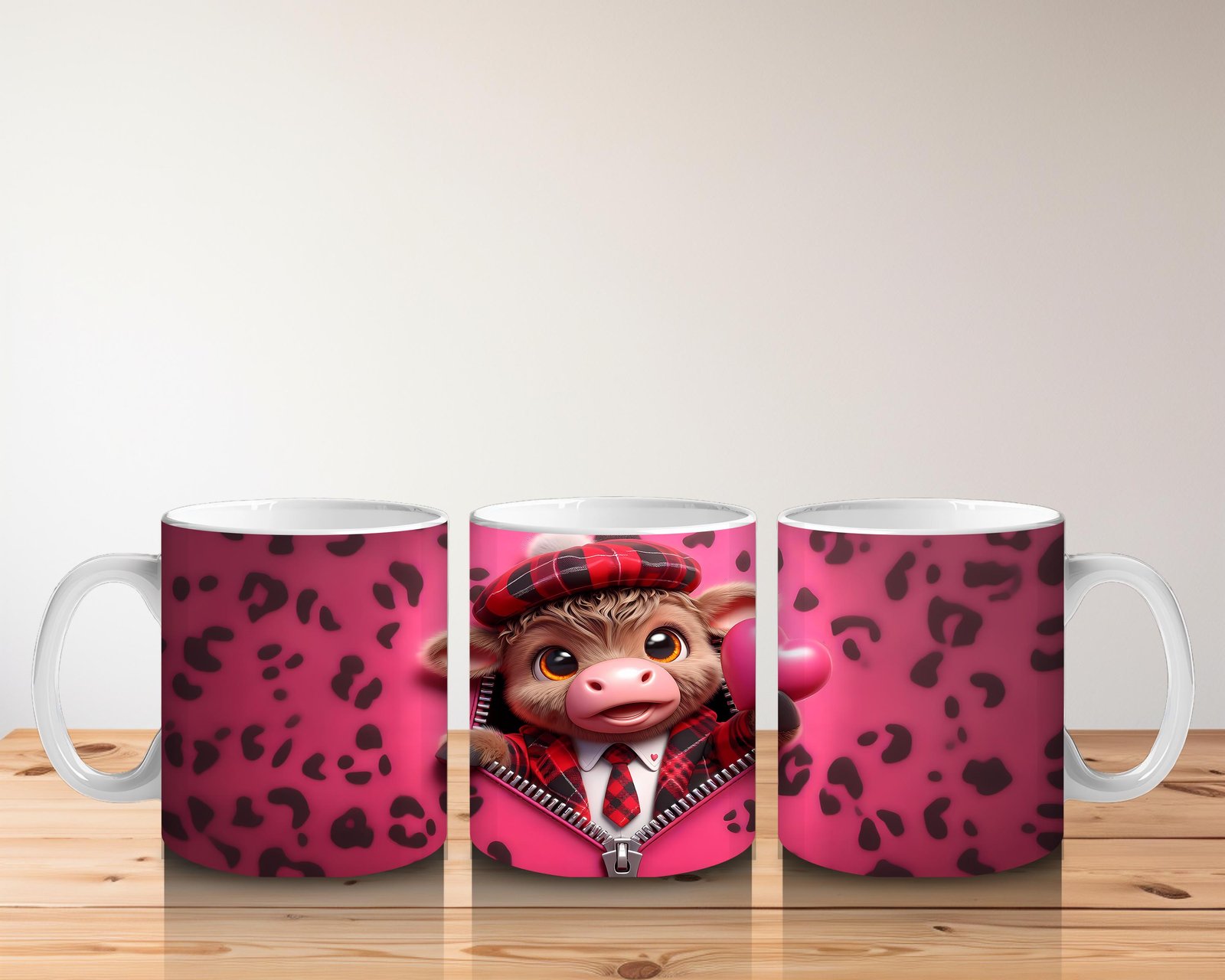 Çocuklara Sütü Sevdiren Kalpli Ceketli Buzağı Desenli Kupa Bardak - 5