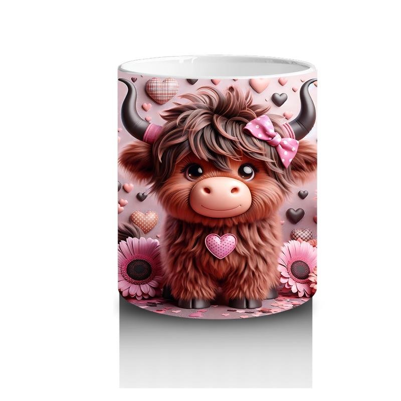 Çocuklara Sütü Sevdiren Kalpli Gözlüklü Sevimli İnek Desenli Kupa Bardak - 3