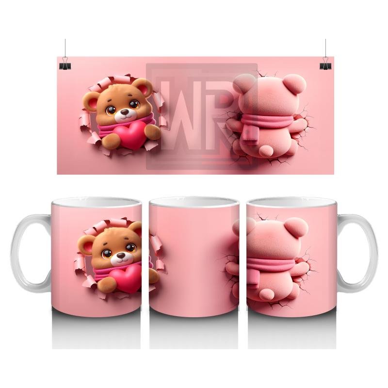 Çocuklara Sütü Sevdiren Kalpli Sevimli Ayıcık Desenli Kupa Bardak