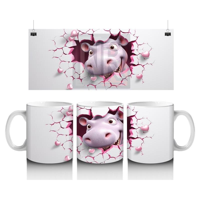 Çocuklara Sütü Sevdiren Kırık Kalp İçindeki Sevimli Su Aygırı Kupa Bardak