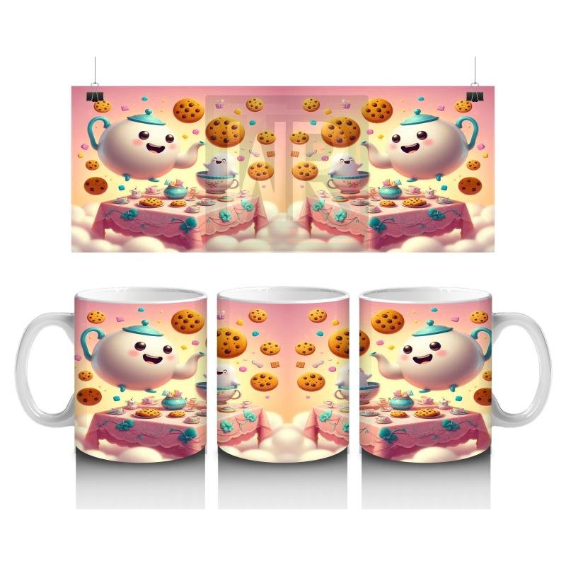 Çocuklara Sütü Sevdiren Kurabiyeli Çay Saati Bulutlar Üstü Desenli Kupa Bardak