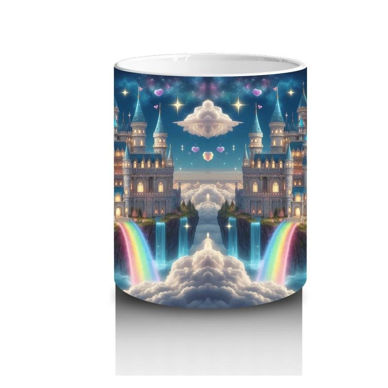 Çocuklara Sütü Sevdiren Masalsı Gökkuşağılı Şato Desenli Kupa Bardak - 3