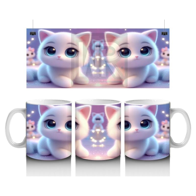 Çocuklara Sütü Sevdiren Masum Beyaz Kedi Kupa Bardak